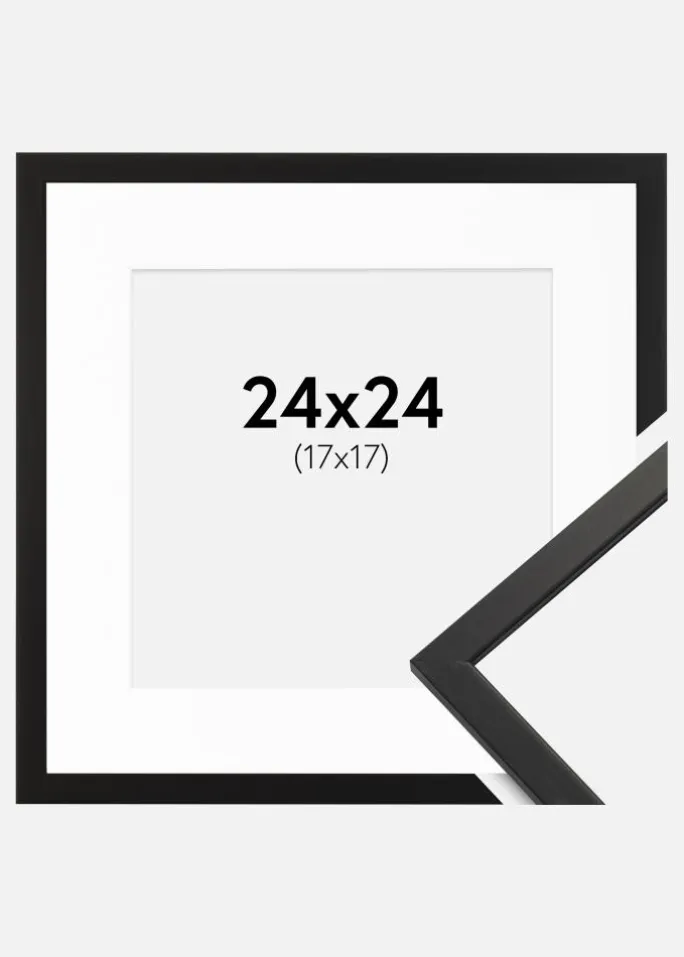 Ramme Edsbyn Sort 24x24 cm - Passepartout Hvid 18x18 cm