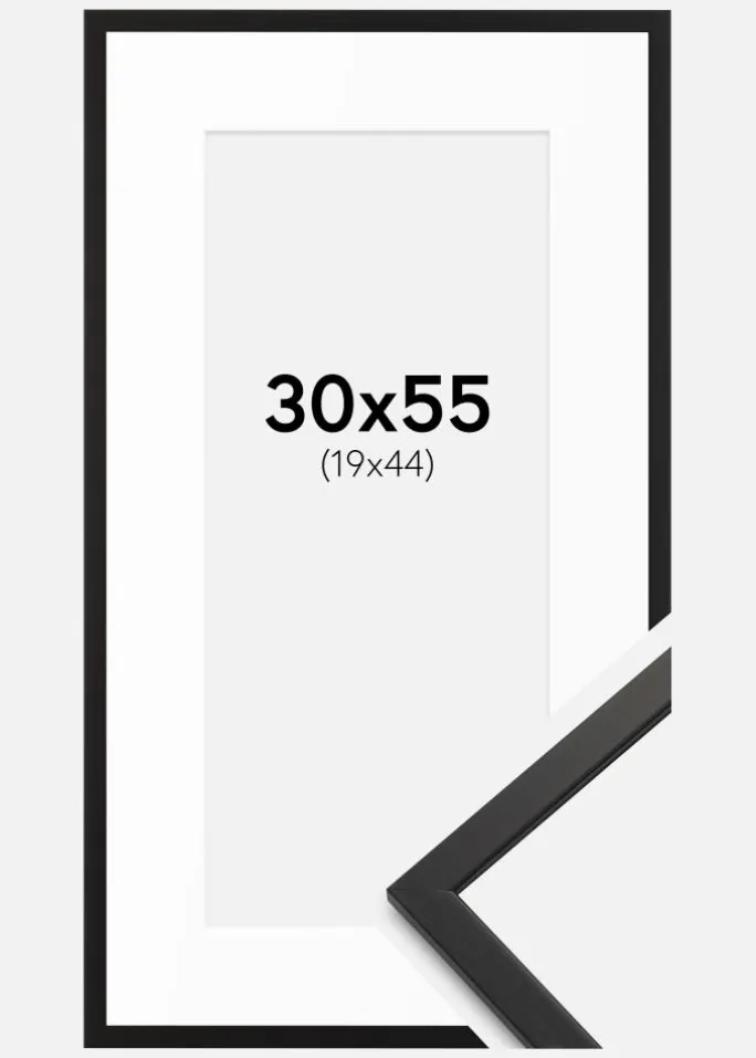 Ramme Edsbyn Sort 30x55 cm - Passepartout Hvid 20x45 cm