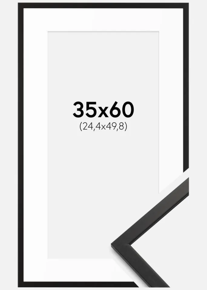 Ramme Edsbyn Sort 35x60 cm - Passepartout Hvid 10x20 inches