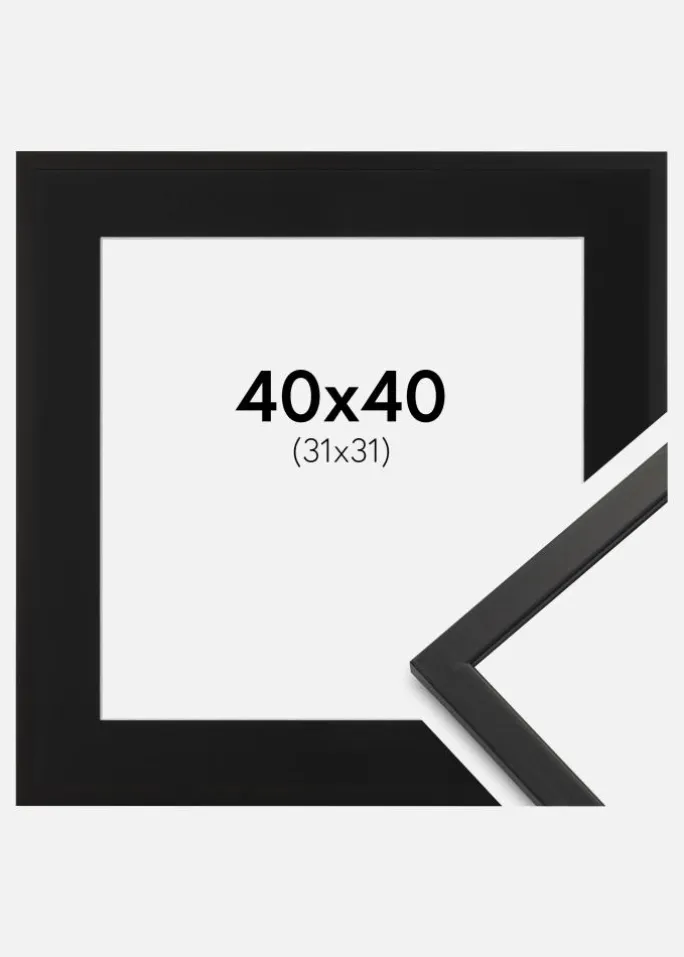 Ramme Edsbyn Sort 40x40 cm - Passepartout Sort 32x32 cm