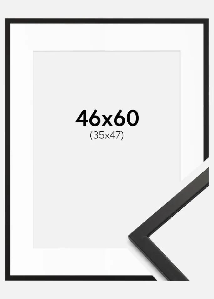 Ramme Edsbyn Sort 46x60 cm - Passepartout Hvid 36x48 cm
