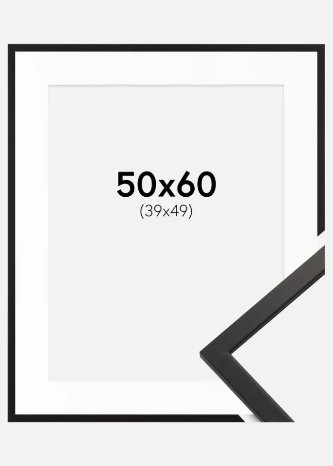 Ramme Edsbyn Sort 50x60 cm - Passepartout Hvid 40x50 cm