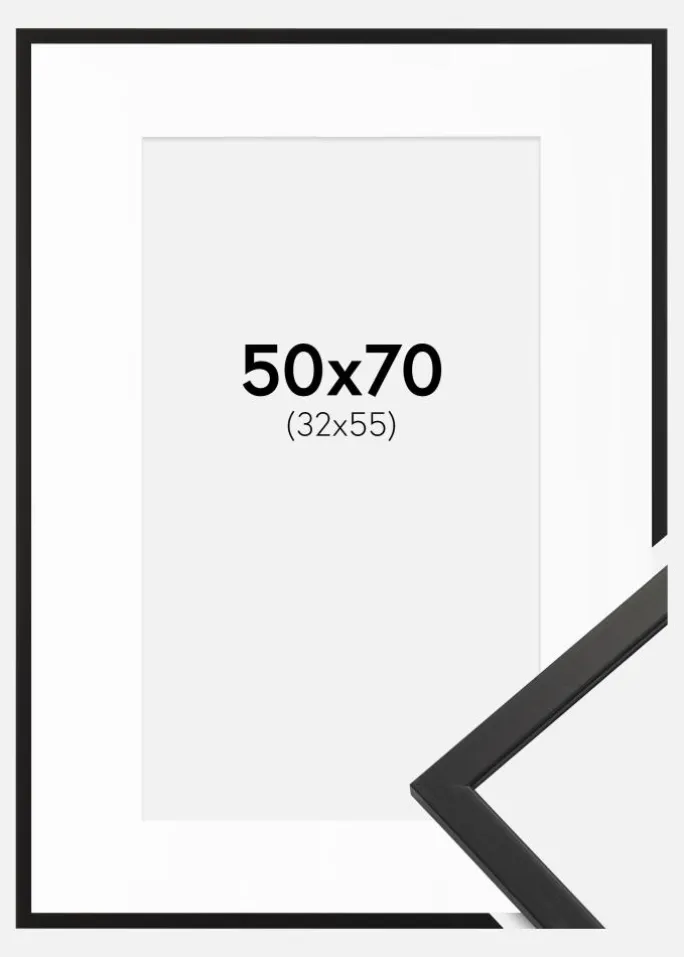 Ramme Edsbyn Sort 50x70 cm - Passepartout Hvid 33x56 cm