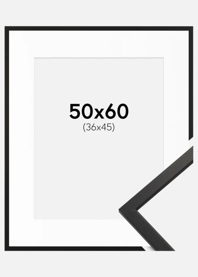 Ramme Edsbyn Sort 50x60 cm - Passepartout Hvid 37x46 cm