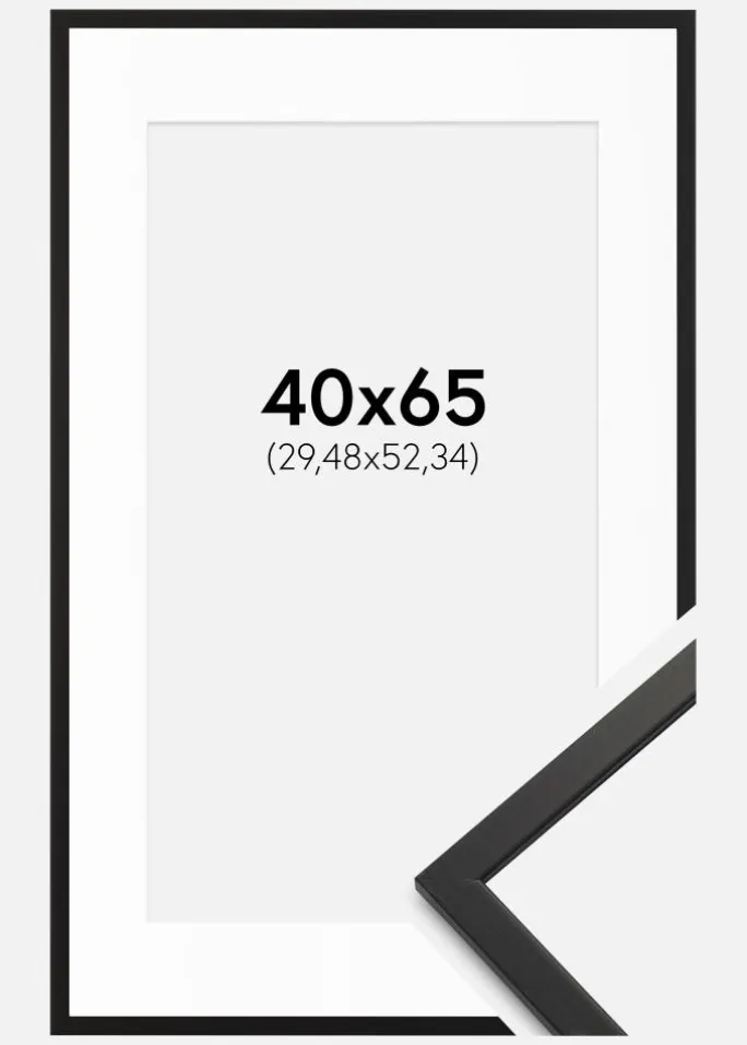 Ramme Edsbyn Sort 40x65 cm - Passepartout Hvid 12x21 inches