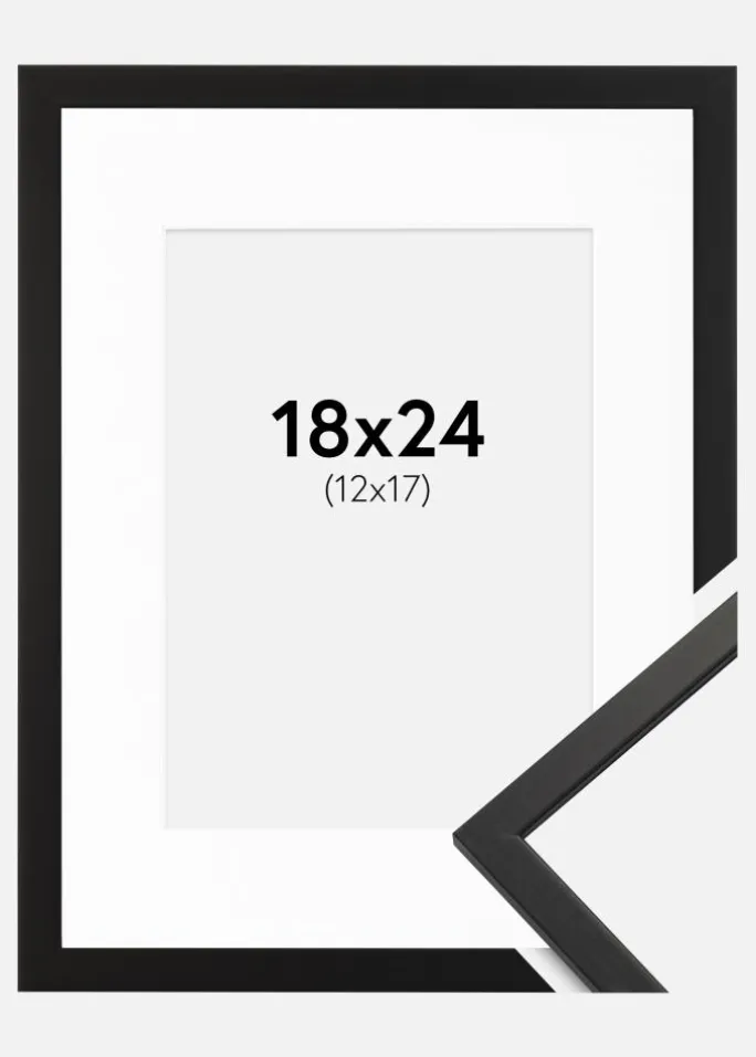 Ramme Edsbyn Sort 18x24 cm - Passepartout Hvid 13x18 cm
