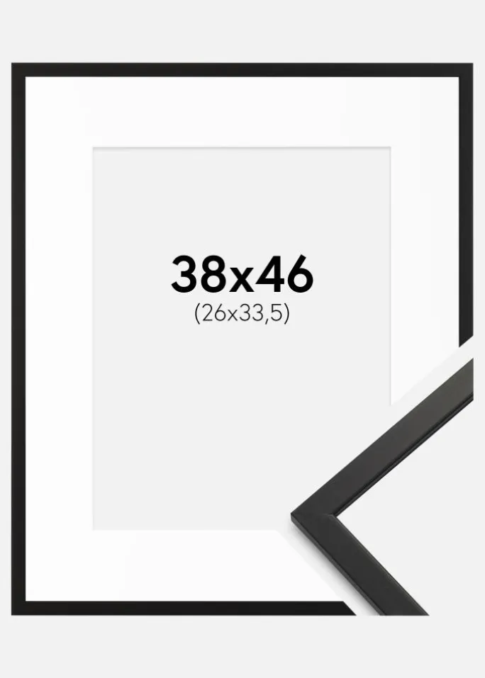 Ramme Edsbyn Sort 38x46 cm - Passepartout Hvid 27x34,5 cm
