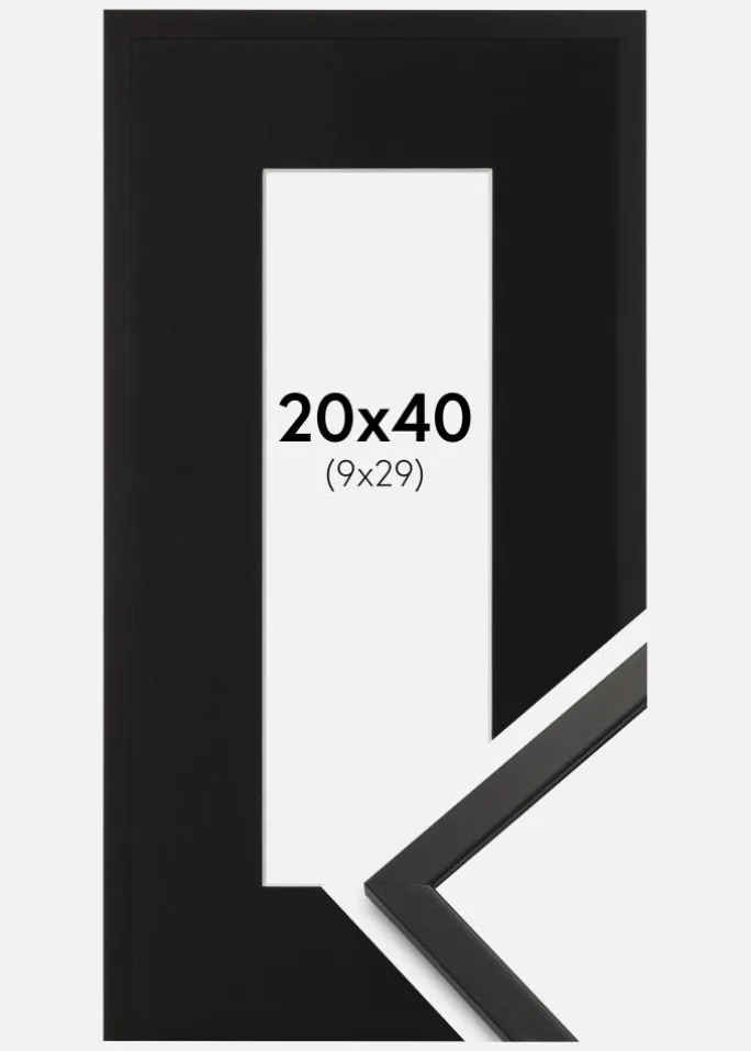 Ramme Edsbyn Sort 20x40 cm - Passepartout Sort 10x30 cm