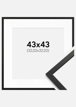 Ramme Edsbyn Sort 43x43 cm - Passepartout Hvid 13x13 inches