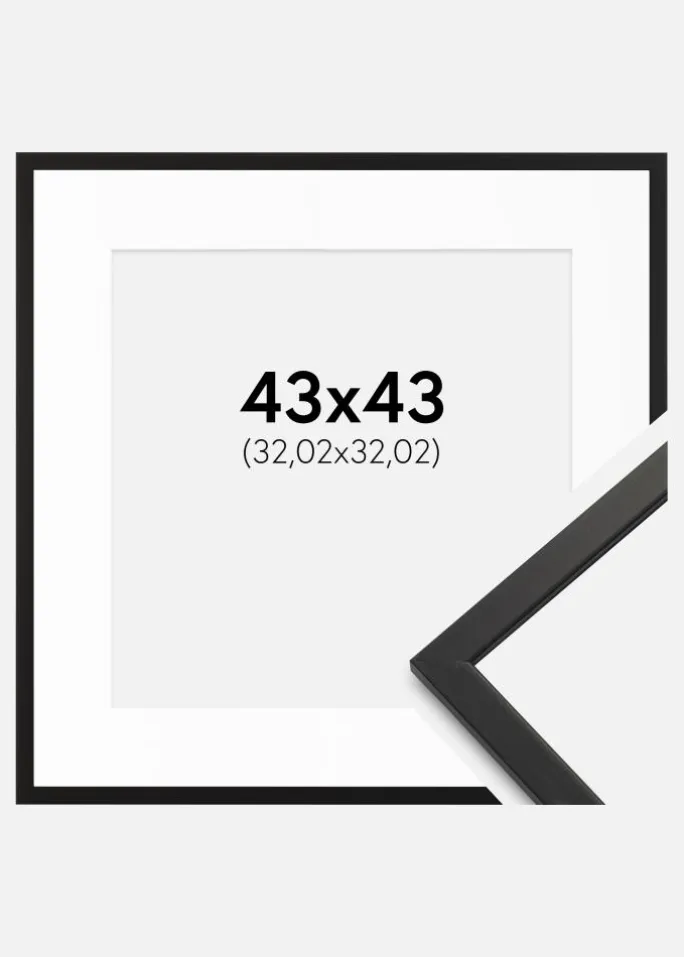 Ramme Edsbyn Sort 43x43 cm - Passepartout Hvid 13x13 inches