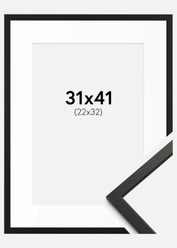 Ramme Edsbyn Sort 31x41 cm - Passepartout Hvid 23x33 cm