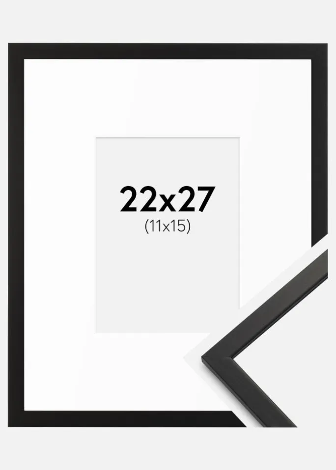 Ramme Edsbyn Sort 22x27 cm - Passepartout Hvid 12x16 cm