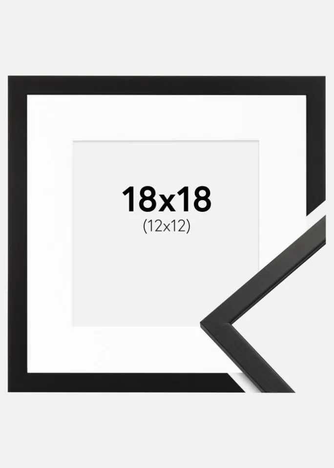 Ramme Edsbyn Sort 18x18 cm - Passepartout Hvid 13x13 cm