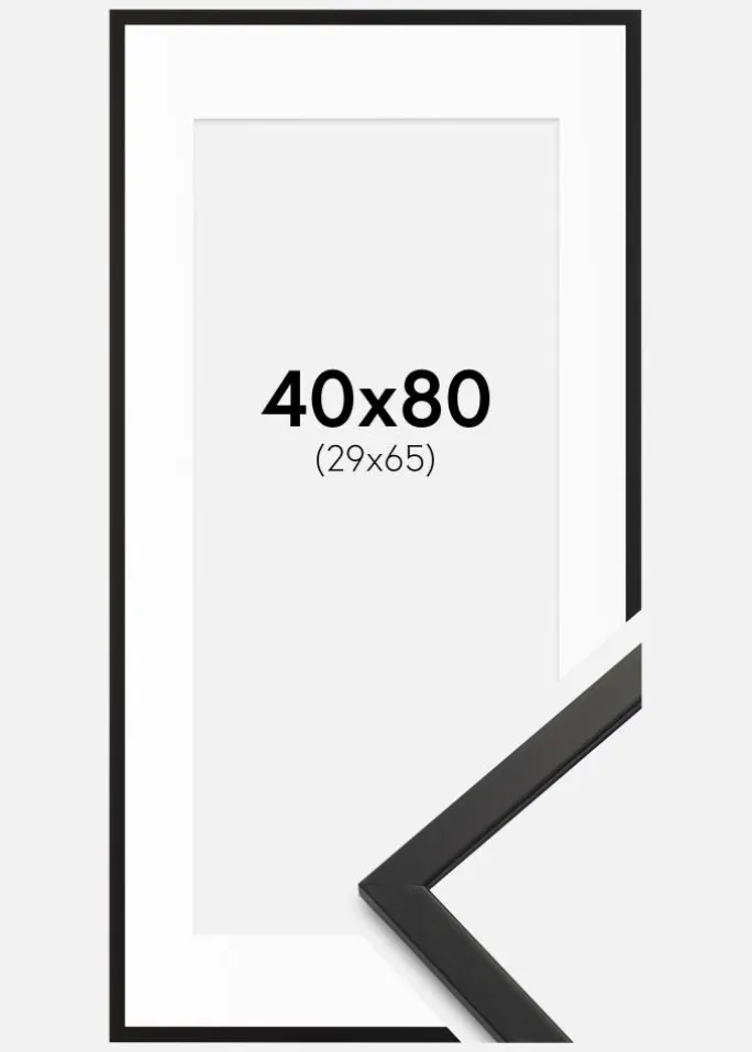 Ramme Edsbyn Sort 40x80 cm - Passepartout Hvid 30x66 cm