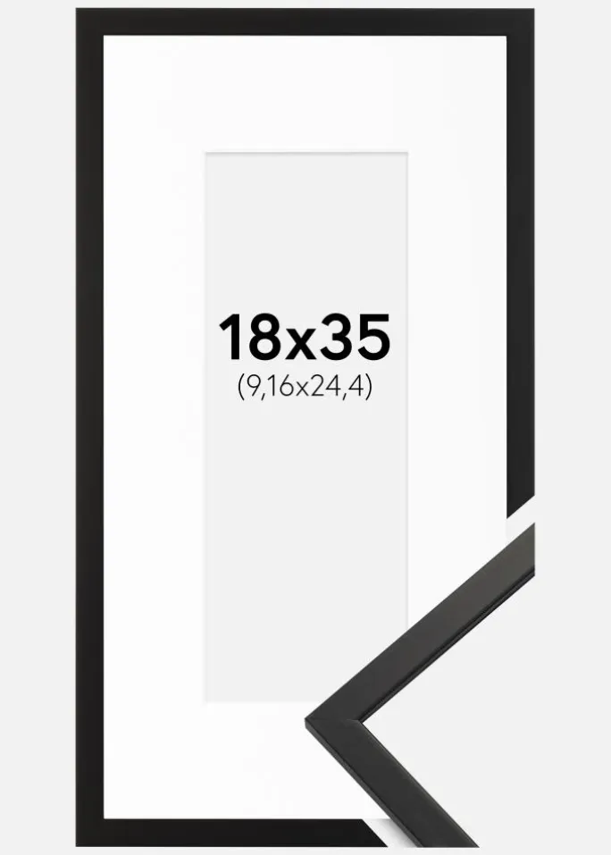 Ramme Edsbyn Sort 18x35 cm - Passepartout Hvid 4x10 inches