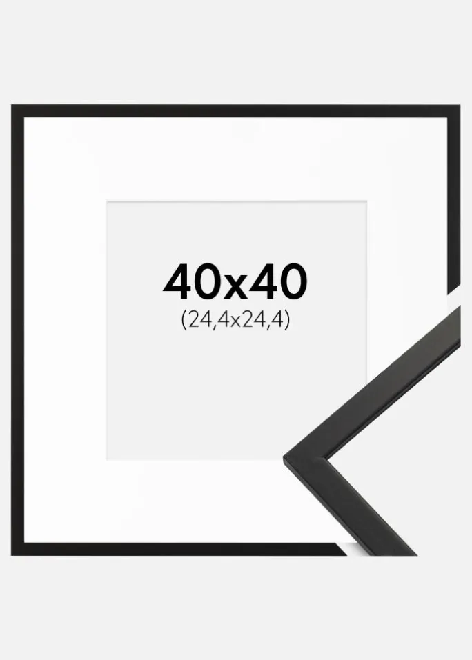 Ramme Edsbyn Sort 40x40 cm - Passepartout Hvid 10x10 inches