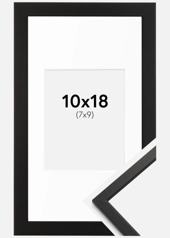 Ramme Edsbyn Sort 10x18 cm - Passepartout Hvid 8x10 cm