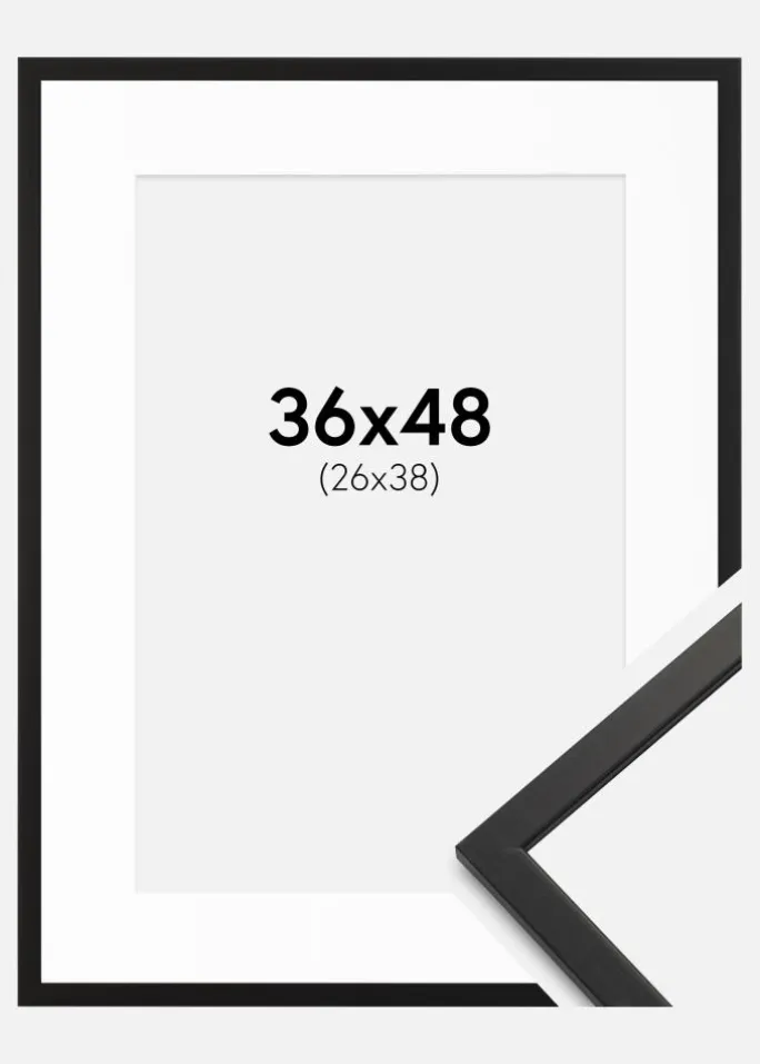Ramme Edsbyn Sort 36x48 cm - Passepartout Hvid 27x39 cm