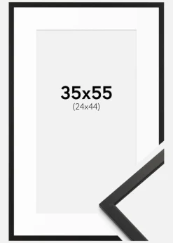 Ramme Edsbyn Sort 35x55 cm - Passepartout Hvid 25x45 cm