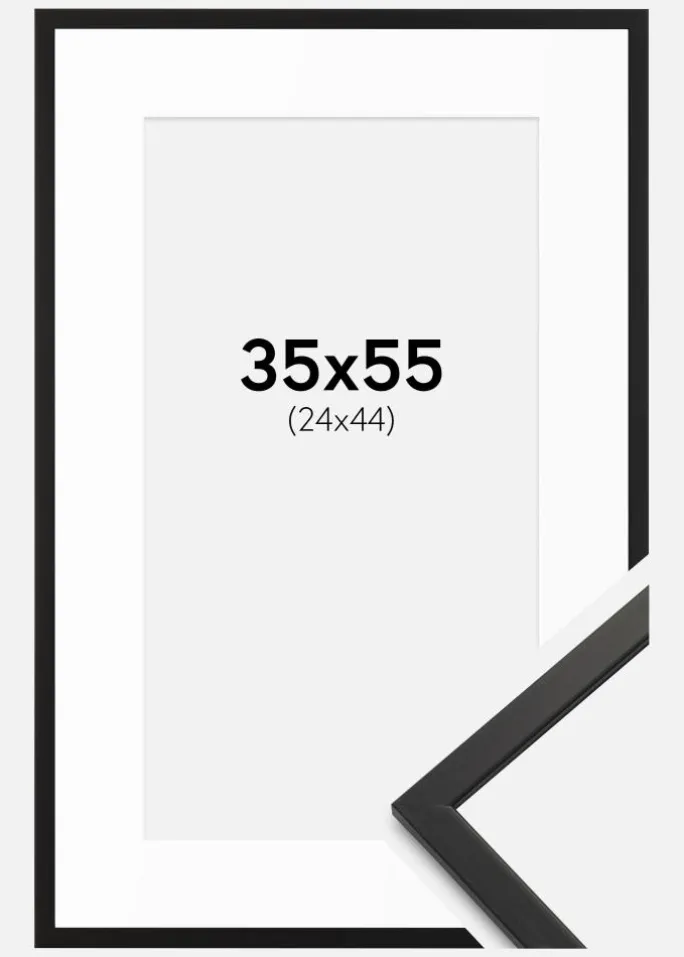 Ramme Edsbyn Sort 35x55 cm - Passepartout Hvid 25x45 cm