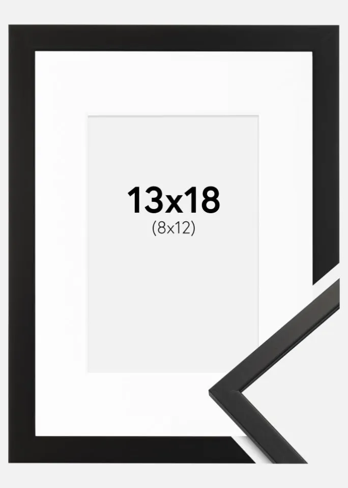 Ramme Edsbyn Sort 13x18 cm - Passepartout Hvid 9x13 cm