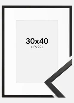 Ramme Edsbyn Sort 30x40 cm - Passepartout Hvid 20x30 cm