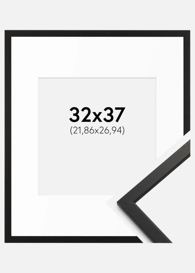 Ramme Edsbyn Sort 32x37 cm - Passepartout Hvid 9x11 inches