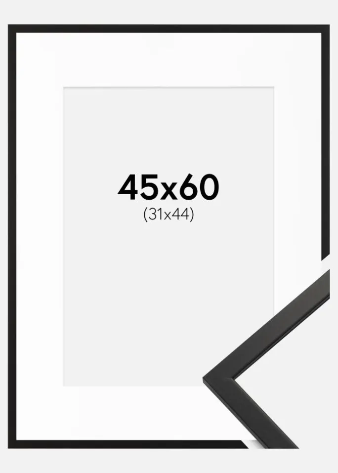 Ramme Edsbyn Sort 45x60 cm - Passepartout Hvid 32x45 cm