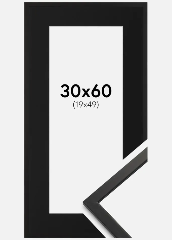 Ramme Edsbyn Sort 30x60 cm - Passepartout Sort 20x50 cm