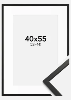 Ramme Edsbyn Sort 40x55 cm - Passepartout Hvid 29x45 cm
