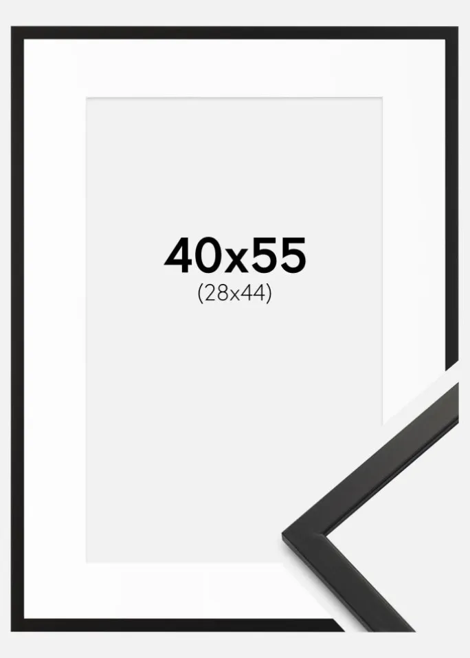 Ramme Edsbyn Sort 40x55 cm - Passepartout Hvid 29x45 cm
