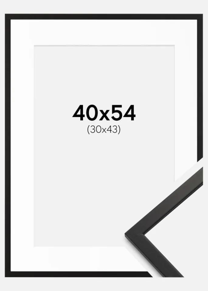 Ramme Edsbyn Sort 40x54 cm - Passepartout Hvid 31x44 cm