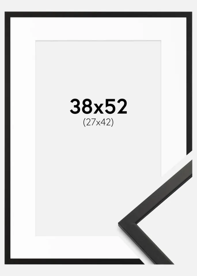 Ramme Edsbyn Sort 38x52 cm - Passepartout Hvid 28x43 cm