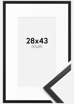 Ramme Edsbyn Sort 28x43 cm - Passepartout Hvid 18x32 cm