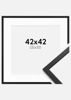 Ramme Edsbyn Sort 42x42 cm - Passepartout Hvid 33x33 cm