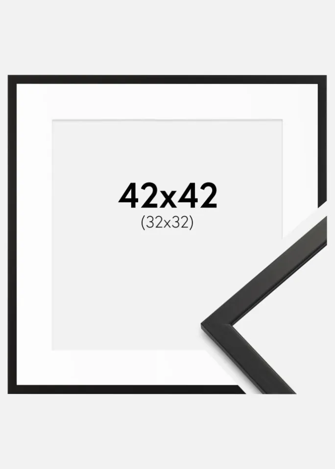 Ramme Edsbyn Sort 42x42 cm - Passepartout Hvid 33x33 cm