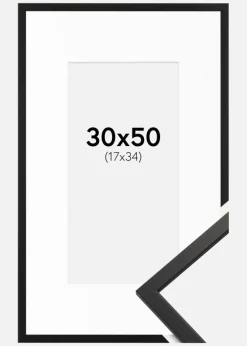 Ramme Edsbyn Sort 30x50 cm - Passepartout Hvid 18x35 cm