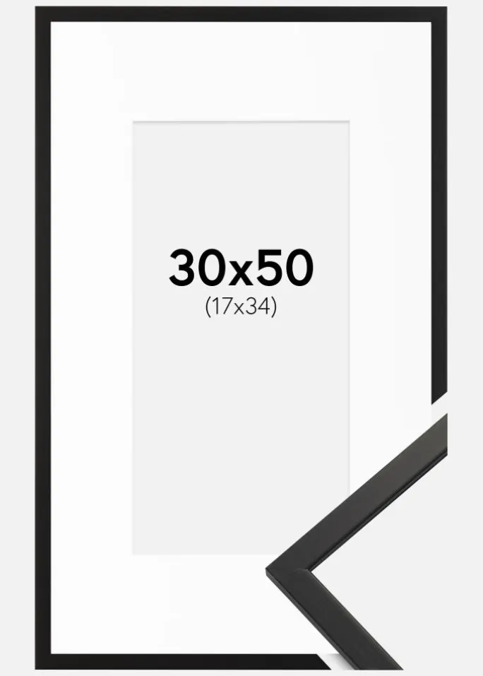 Ramme Edsbyn Sort 30x50 cm - Passepartout Hvid 18x35 cm