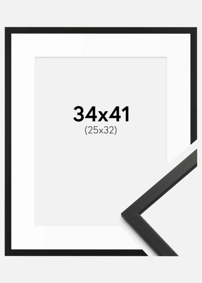 Ramme Edsbyn Sort 34x41 cm - Passepartout Hvid 26x33 cm