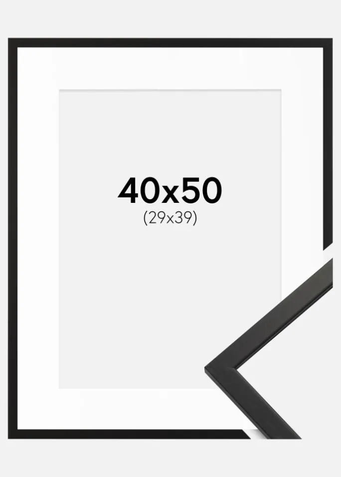 Ramme Edsbyn Sort 40x50 cm - Passepartout Hvid 30x40 cm