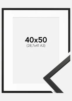 Ramme Edsbyn Sort 40x50 cm - Passepartout Hvid 29,7x42 cm