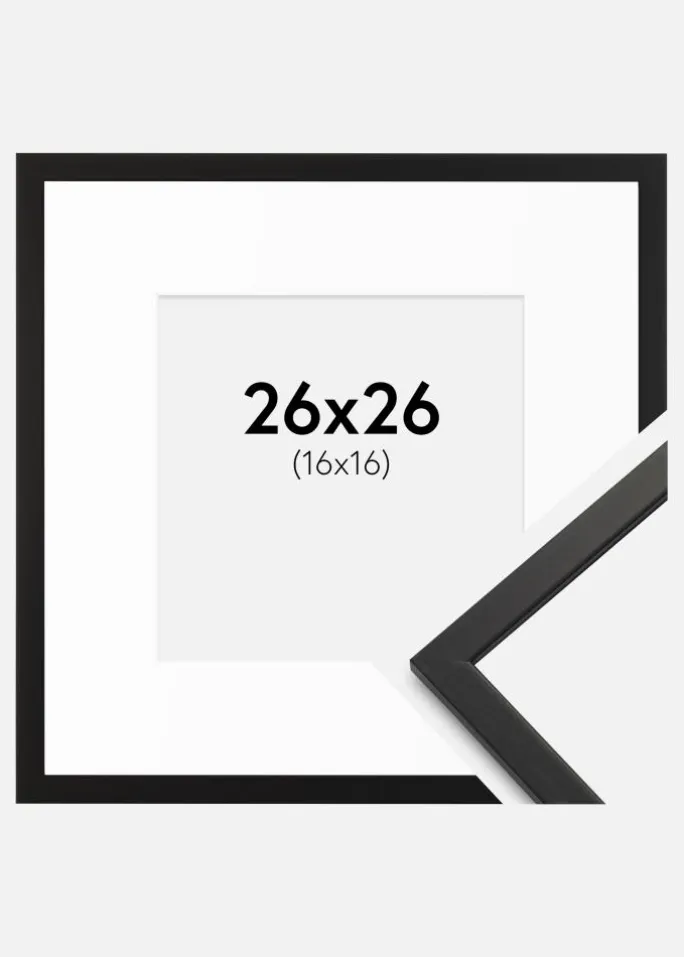 Ramme Edsbyn Sort 26x26 cm - Passepartout Hvid 17x17 cm