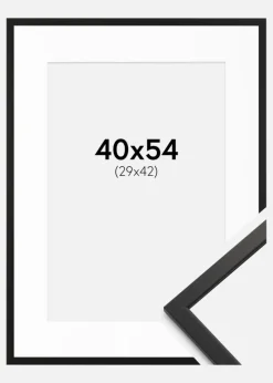 Ramme Edsbyn Sort 40x54 cm - Passepartout Hvid 30x43 cm