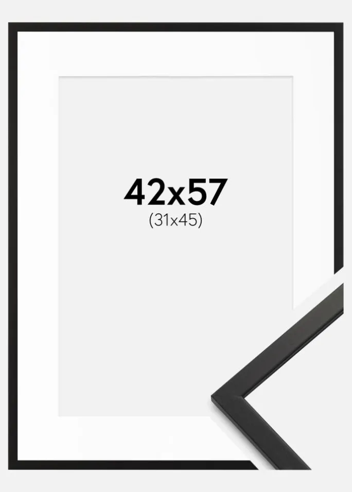 Ramme Edsbyn Sort 42x57 cm - Passepartout Hvid 32x46 cm
