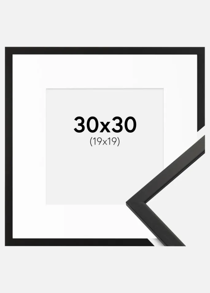Ramme Edsbyn Sort 30x30 cm - Passepartout Hvid 20x20 cm