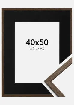Ramme Edsbyn Valnød 40x50 cm - Passepartout Sort 27,5x37 cm