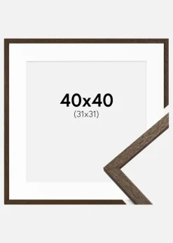 Ramme Edsbyn Valnød 40x40 cm - Passepartout Hvid 32x32 cm