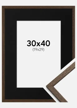 Ramme Edsbyn Valnød 30x40 cm - Passepartout Sort 20x30 cm