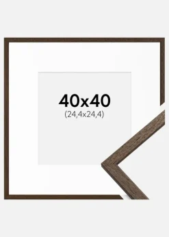 Ramme Edsbyn Valnød 40x40 cm - Passepartout Hvid 10x10 inches