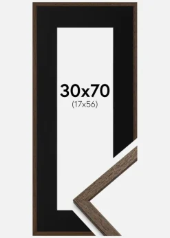 Ramme Edsbyn Valnød 30x70 cm - Passepartout Sort 18x57 cm